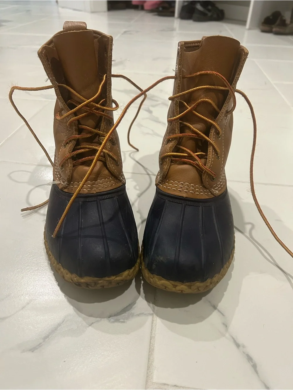 L.L. Bean Brown Leather and Black Rubber Duck Boots